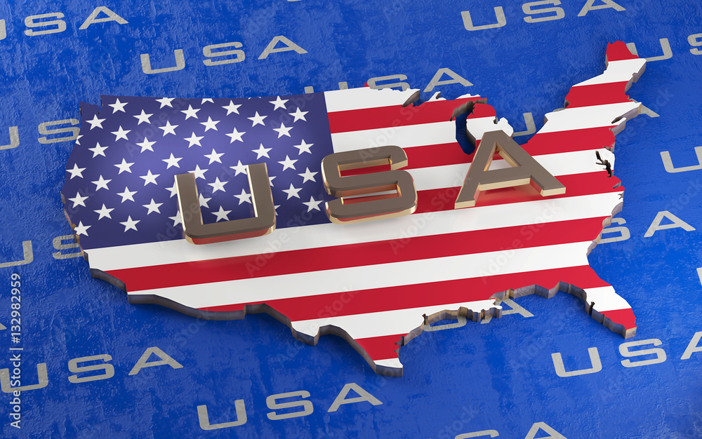 Obraz premium Map of USA and flag on a blue background