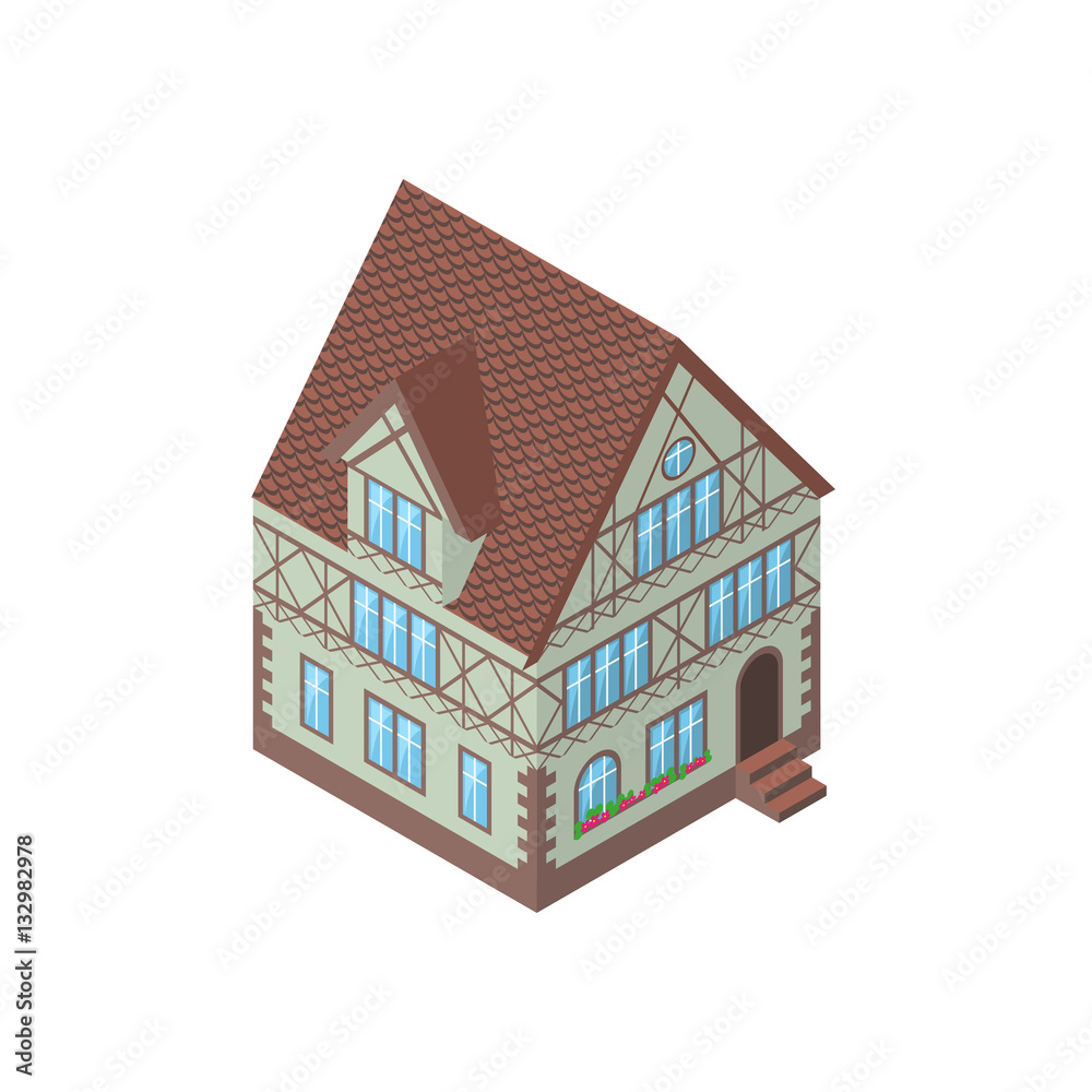 Isometric vector illustration  of Tudor style house, eps10