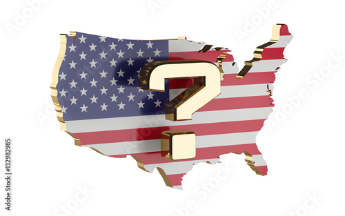 USA map with the flag and a question mark