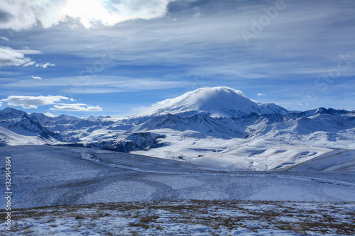 Movement of the clouds on the mountains Elbrus, Northern Caucasu