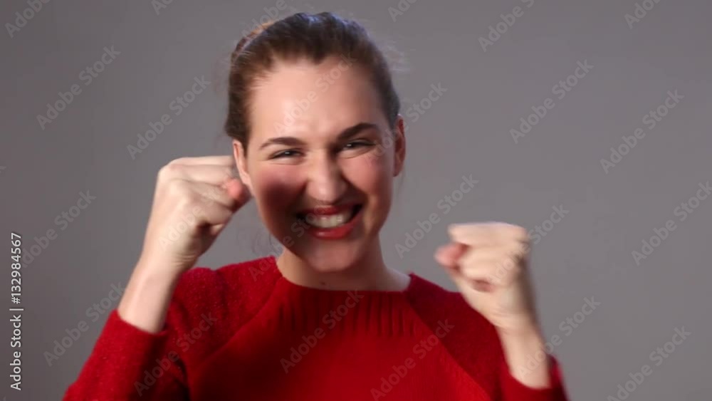 beautiful girl laughing, boxing defending herself for humorous on guard beautiful girl laughing, boxing defending herself for humorous on guard