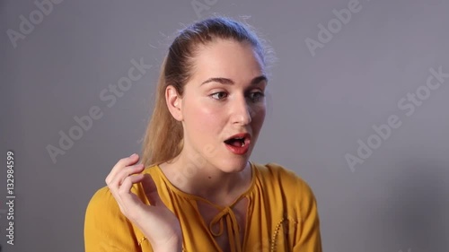 thoughtful beautiful girl having a problem, agreeing for wise decision photo