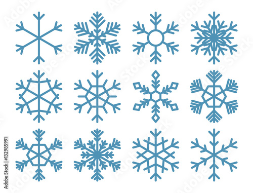 Set of vector snowflakes on a white background
