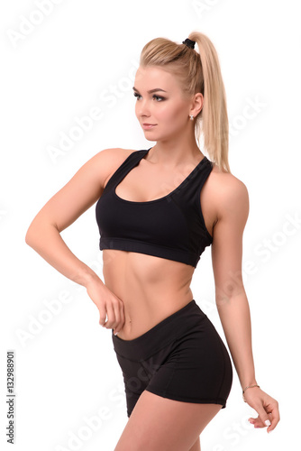 posing fitness sexy woman isolated on white background