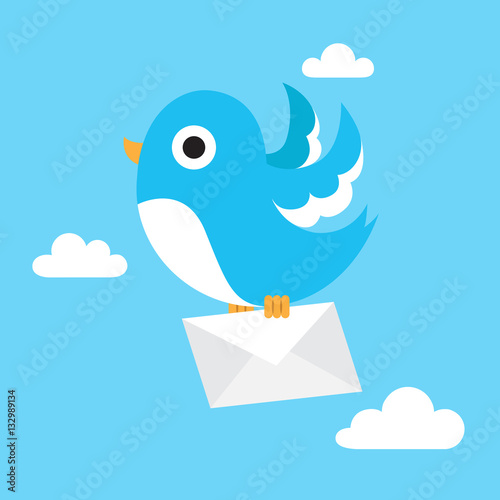Twitter bird carrying tweet mail like pigeon post