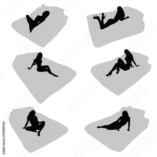 girl silhouette set relax on bed illustration