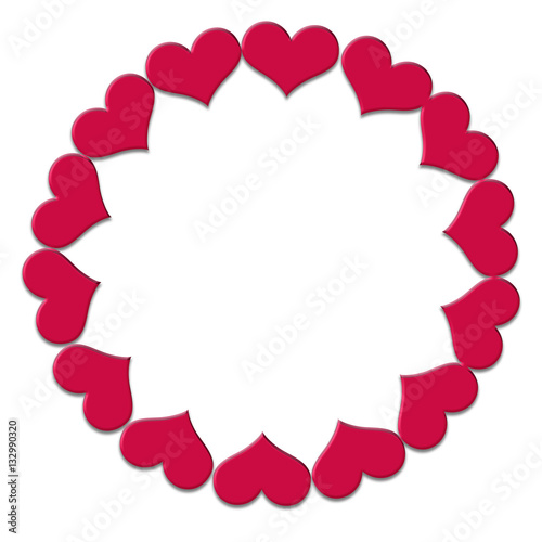 frame of small red hearts on a white background