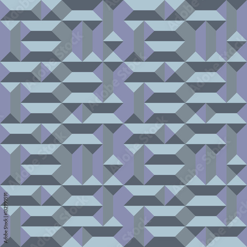 Seamless geometric architectural pattern. Convex metallic texture with rectangular and square pyramids. Gray blue colored background. Vector