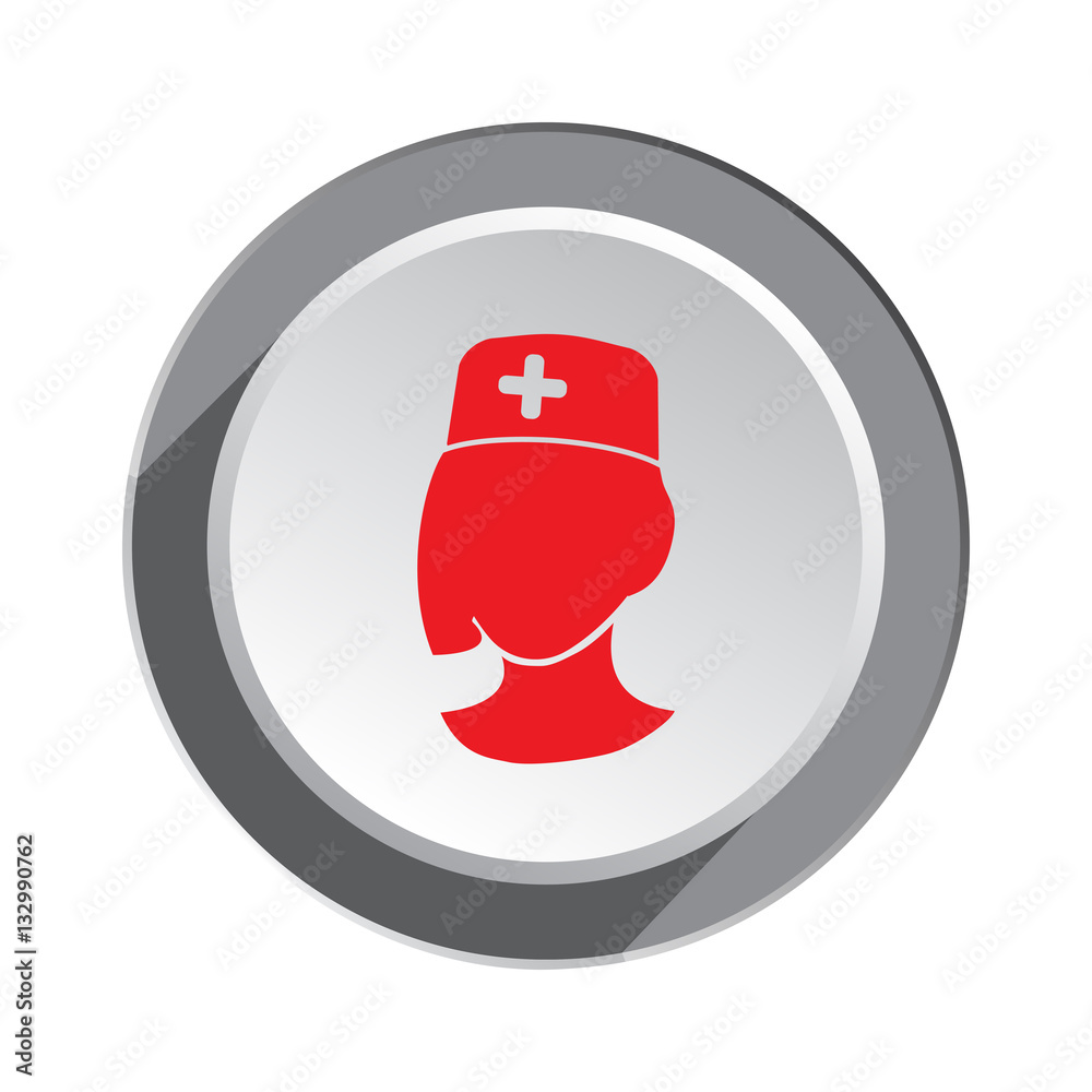 Medical hospital nurse, doctor icon. Woman face cartoon, hat, cross. Three  dimensional round white gray button with shadow. Vector Stock Vector |  Adobe Stock
