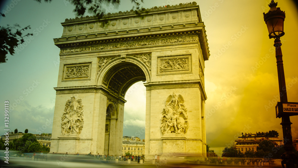 Triumphal Arch in Paris with traffic 