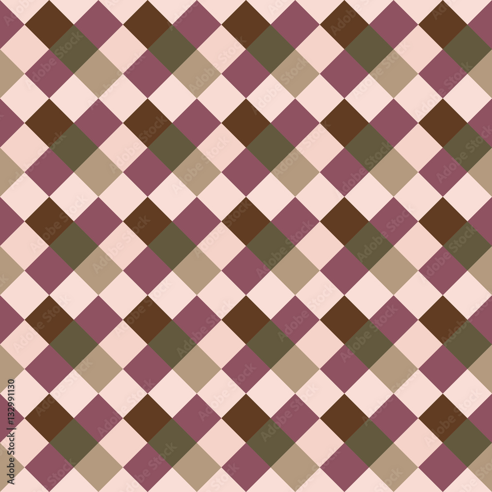 Seamless geometric checked pattern. Diagonal square, braiding, woven line background. Patchwork, rhombus, staggered texture. Rosybrown, brown, green colors. Winter theme. Vector Seamless geometric checked pattern. Diagonal square, braiding, woven line background. Patchwork, rhombus, staggered texture. Rosybrown, brown, green colors. Winter theme. Vector
