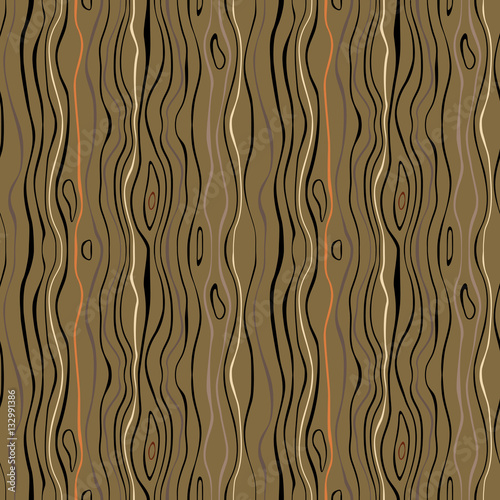 Seamless striped nature pattern. Vertical narrow wavy lines. Bark, branches of trees, tropical forest theme texture. Green, brown, orange colored background. Vector