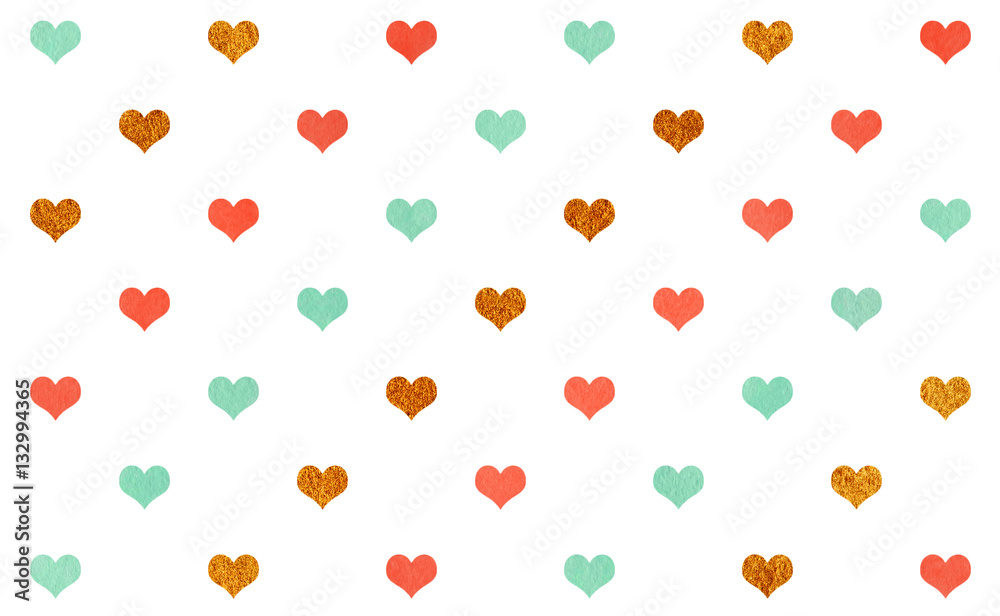 Watercolor hearts on white background pattern. Watercolor hearts on white background pattern.