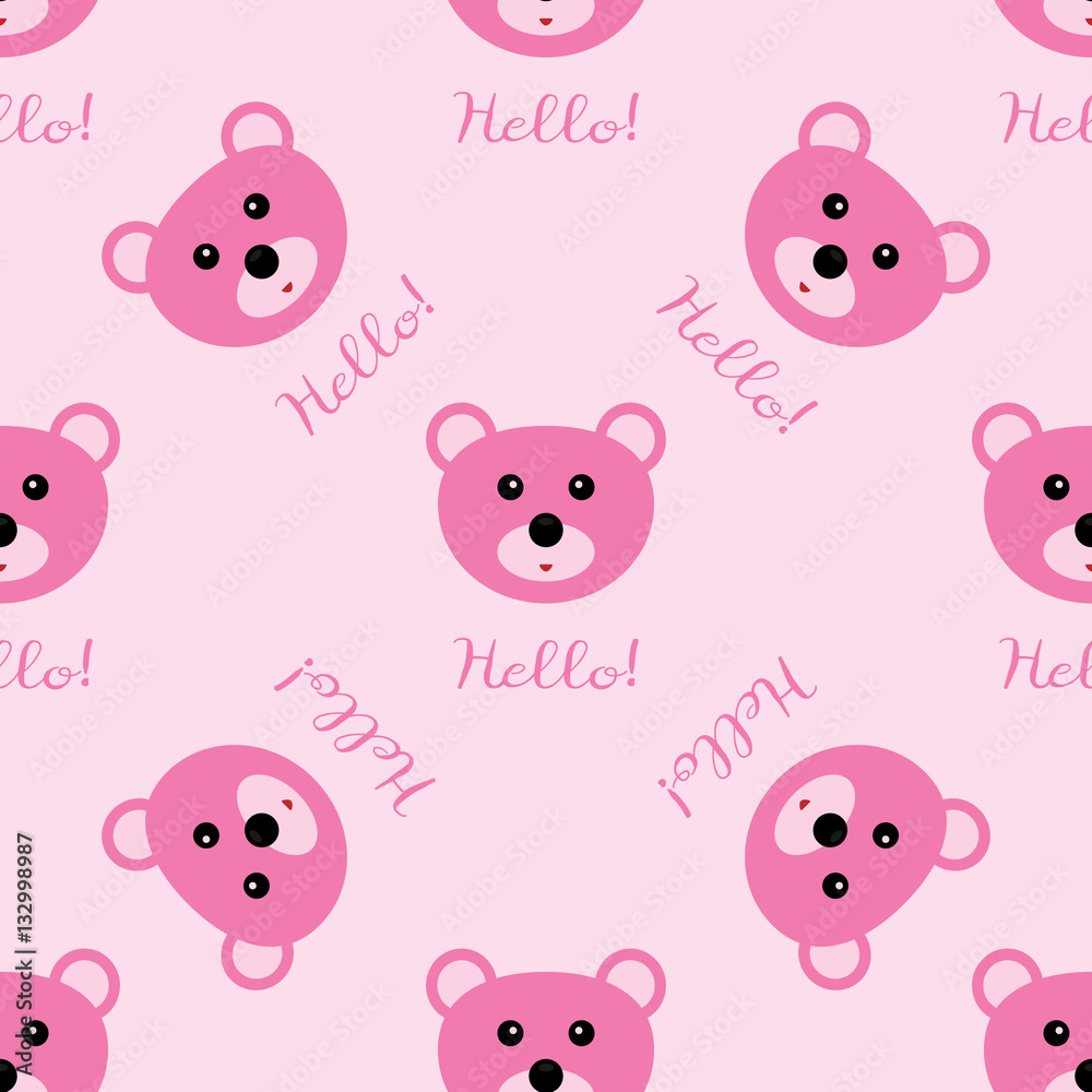 Seamless texture bear head and the text Hello! Repeating pattern. Seamless texture bear head and the text Hello! Repeating pattern.