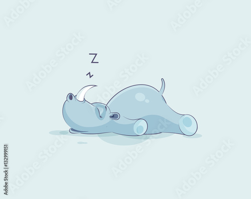 Illustration isolated emoji character cartoon rhinoceros sleeps on the stomach sticker emoticon