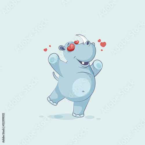 Illustration isolated emoji character cartoon rhinoceros in love flying with hearts sticker emoticon