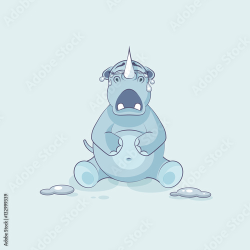 Illustration isolated emoji character cartoon rhinoceros crying, lot of tears sticker emoticon