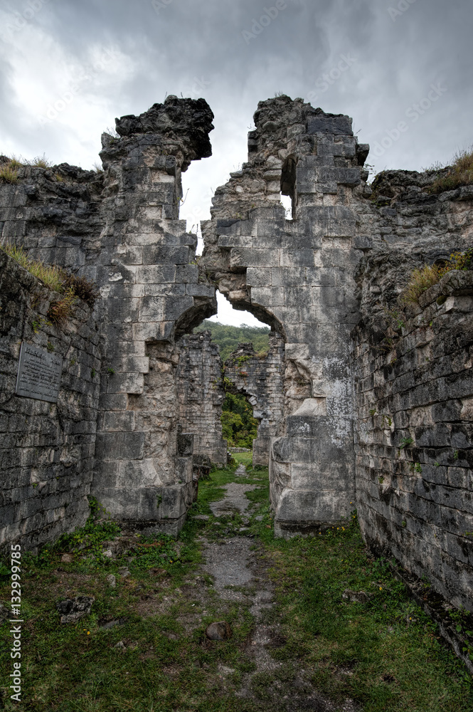 Ruins of an ancient church of Bzyb in the Republic of Abkhazia. Tenth century A.D.