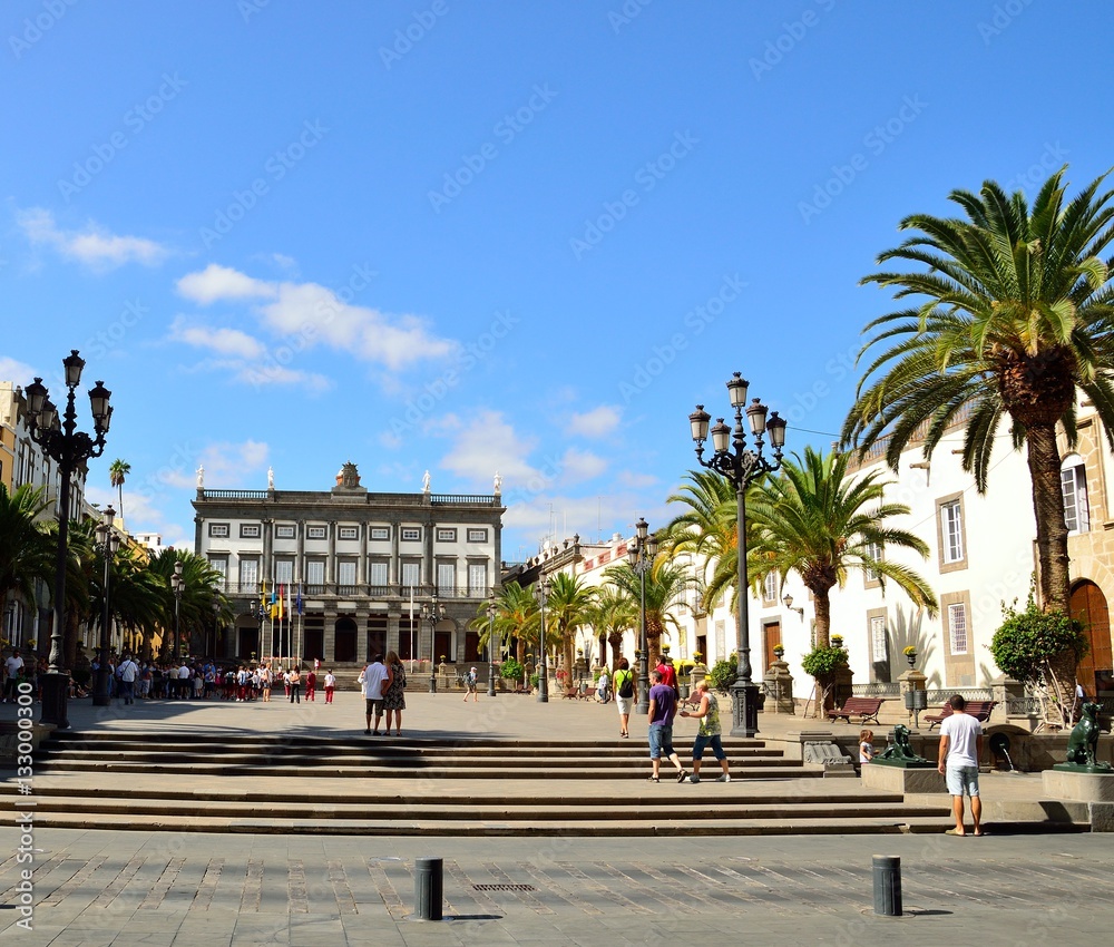 Santa Ana square with many visitors, Las Palmas of Gran canaria, Canary islands