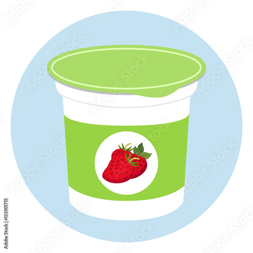 Yogurt healthy cream milk product in plastic container. Flat style