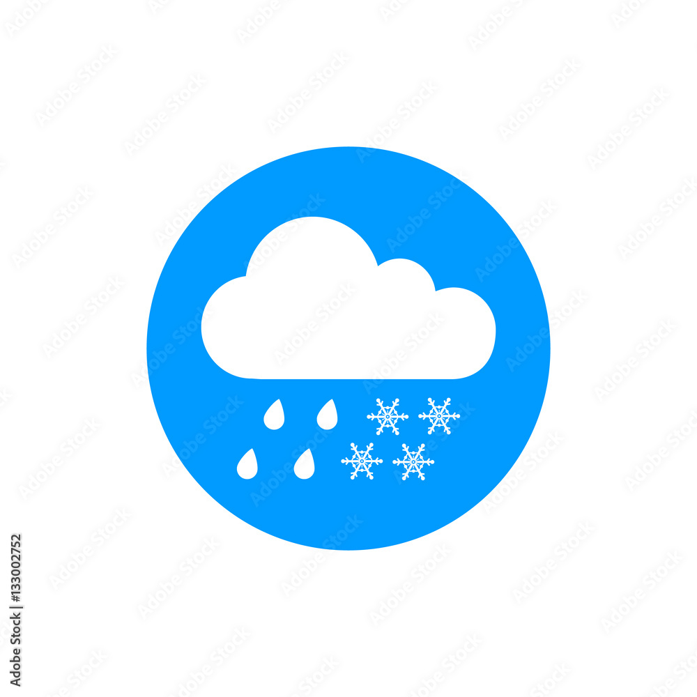 Silhouette flat icon, simple vector design. Cloud with snowflake and rain drop for weather forecast Silhouette flat icon, simple vector design. Cloud with snowflake and rain drop for weather forecast