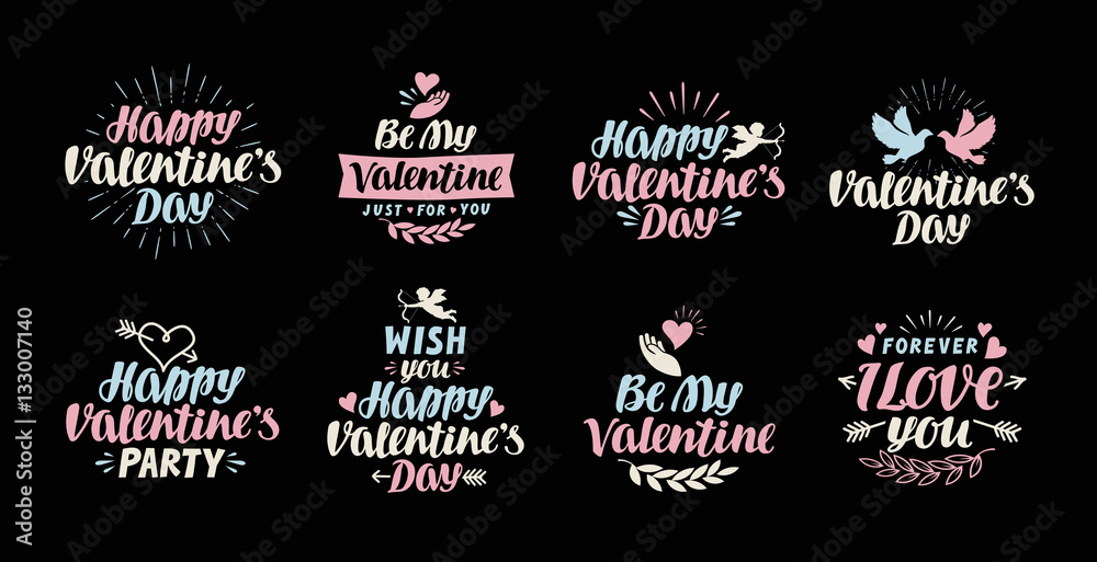 Valentines day illustrations and typography elements. Label vector