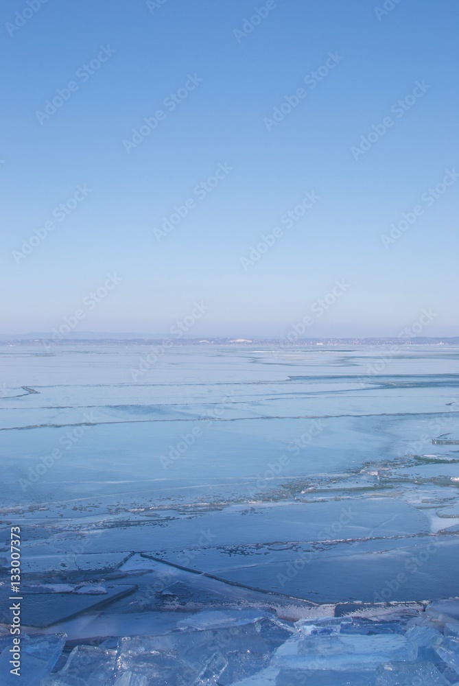 Viwe on Lake Balaton frozen in winter