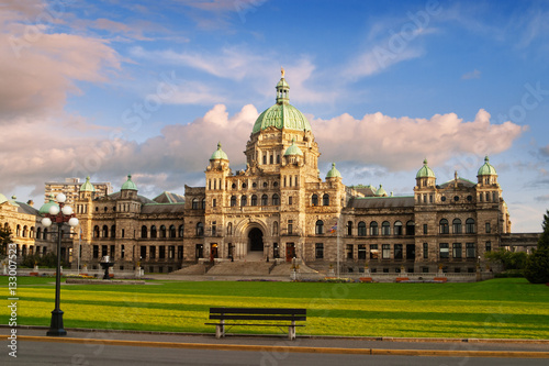 Parliament building, Victoria, British Columbia looking imposing and majestic in evening sun