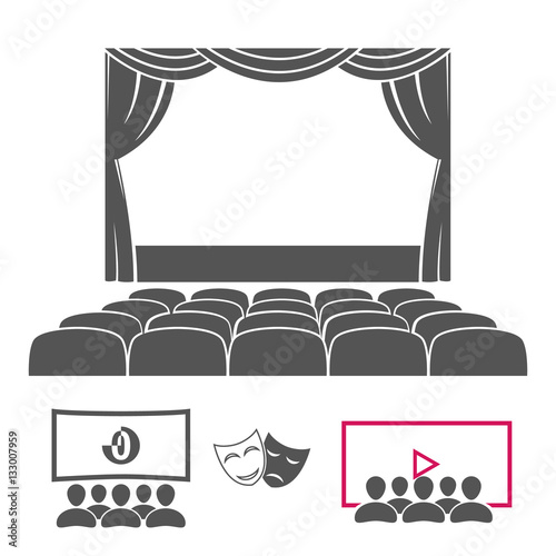 Theater stage and cinema icons