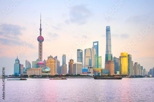 Shanghai skyline at sunset, China