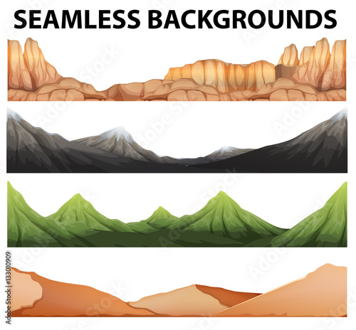 Seamless backgrounds with different types of mountains