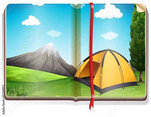 Book with tent in the campground