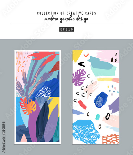 Set of creative universal art posters or cards. Hand Drawn textures. Wedding, anniversary, birthday, Valentin's day, party invitations, covers, decor elements.