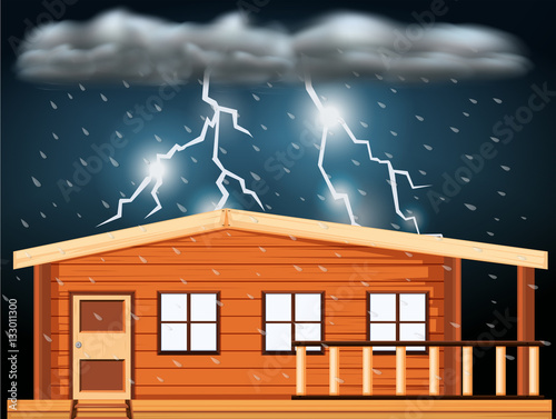 Scene with thunderstorms over the house