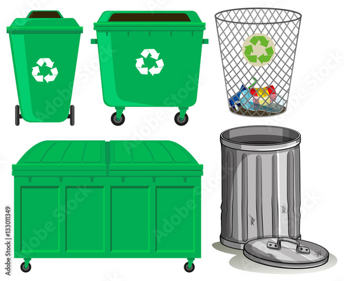 Green trashcans with recycle sign