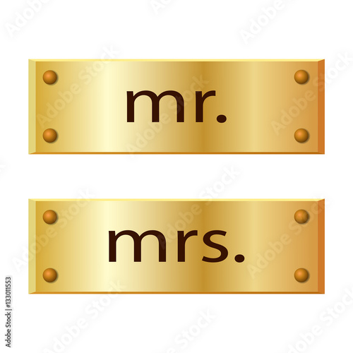 Metal banner 'mr' and "mrs' signs. Vector illustration.