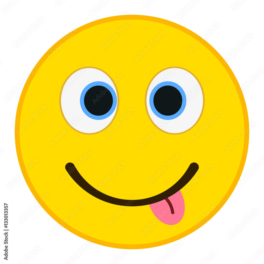 Smiling emoticon with crazy eyes in trendy flat style. Tongue out emoji vector illustration. Smiling emoticon with crazy eyes in trendy flat style. Tongue out emoji vector illustration.