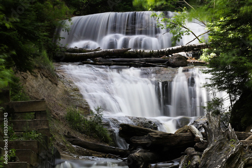 Fototapeta Naklejka Na Ścianę i Meble -  Large Waterfall, Flowing, Falling Branches, Long Exposure