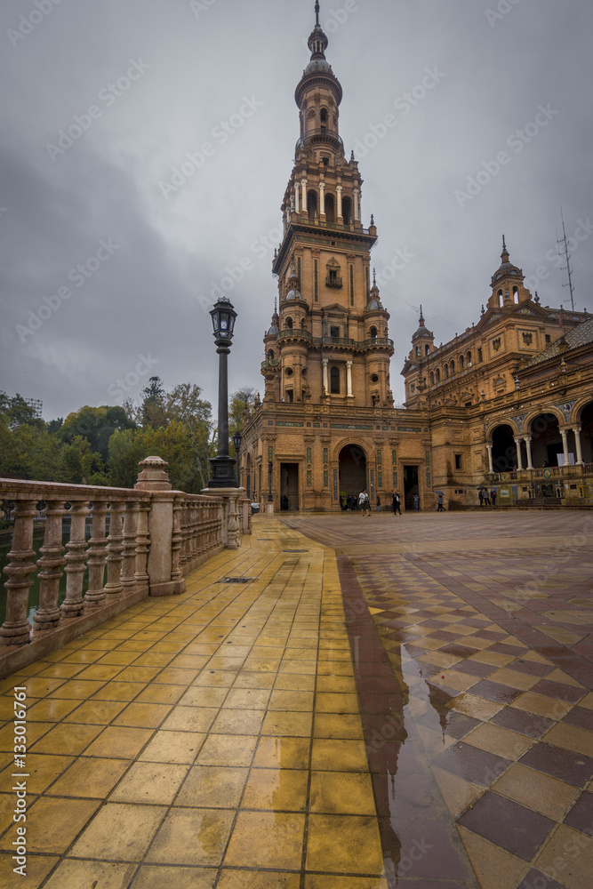 Plaza De Espana, Seville, rainy day