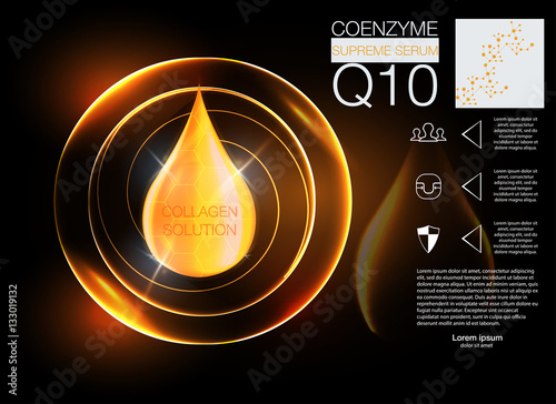 Cosmetics solution.  Supreme collagen oil drop essence with DNA helix. Background Concept Skin Care Cosmetic.