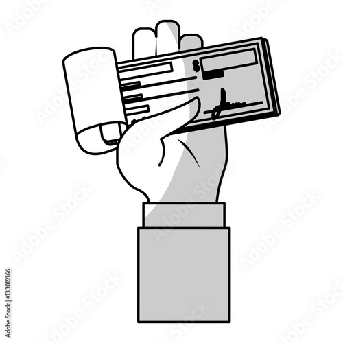 hand with checkbook icon over white background. mobile payments design. vector illustration