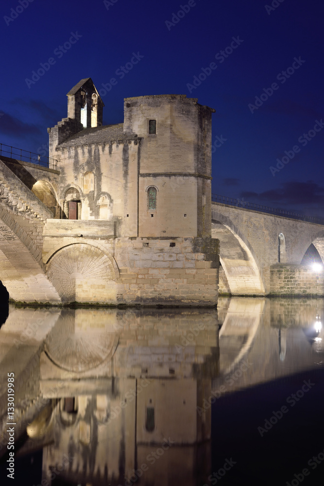 Night on the bridge of Saint Benezet, Avignon, France