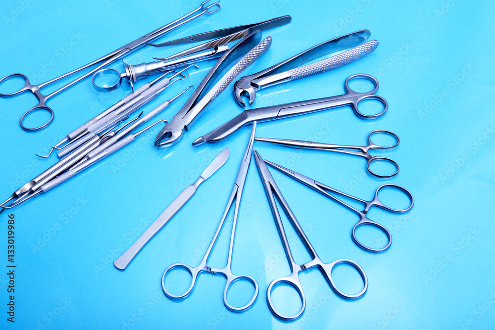Surgical instruments and tools on table for a surgery Surgical instruments and tools on table for a surgery