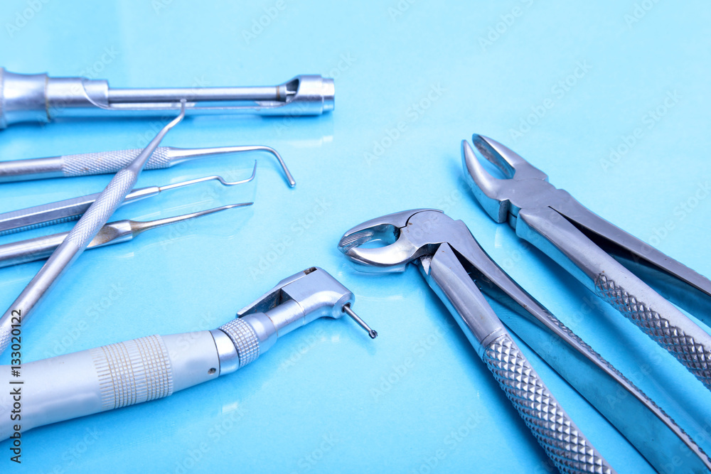 Set of metal medical equipment tools for teeth dental care Set of metal medical equipment tools for teeth dental care