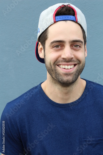 College Student Baseball Cap Backwards Young Man Portrait 