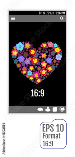 Abstract user interface templates of flowers Heart. 3d effect. F