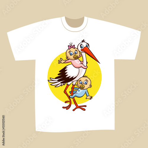 T-shirt Print Design Stork with Babies
