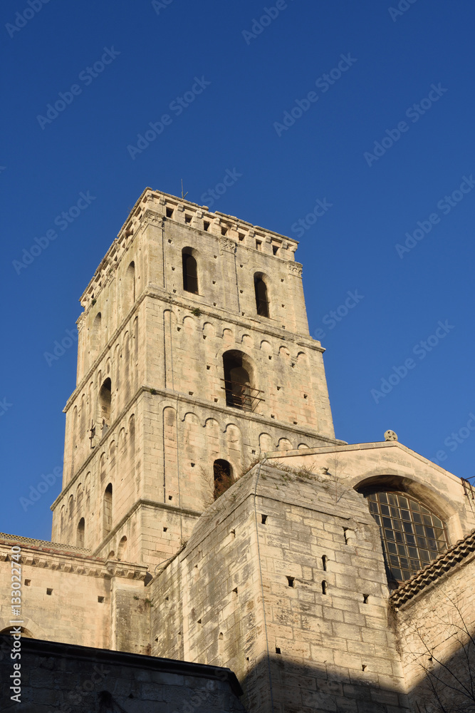 Bell tower of Romanesque Cathedrale Saint-Trophime of Arles, Fra
