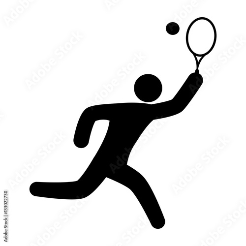 tennis player with racket and ball icon over white background. vector illustration