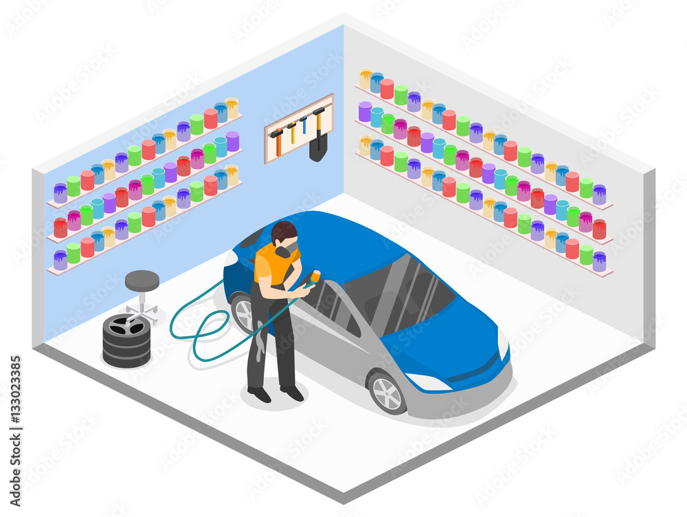 Isometric flat 3D isolated concept vector auto service garage Isometric flat 3D isolated concept vector auto service garage